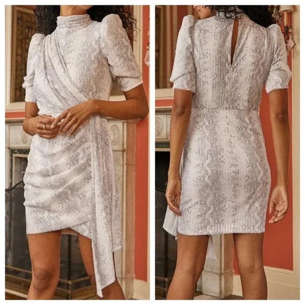 Saylor Luella Puff Sleeve Sequin Snakeskin Print Dress S NWT